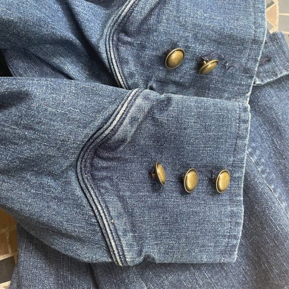 Women's Blue Military Jean Jacket - Picture 6 of 8